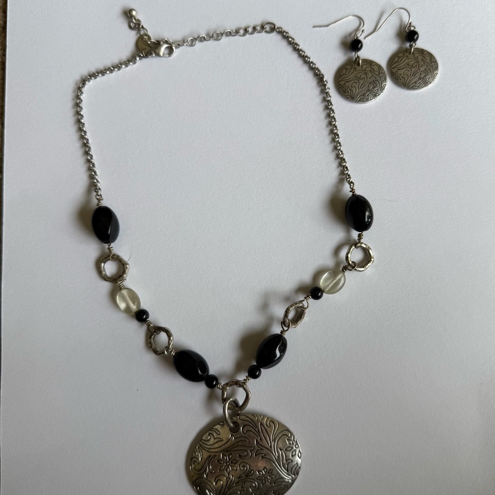 Lia Sophia Silver and Black Necklace and Earring Set